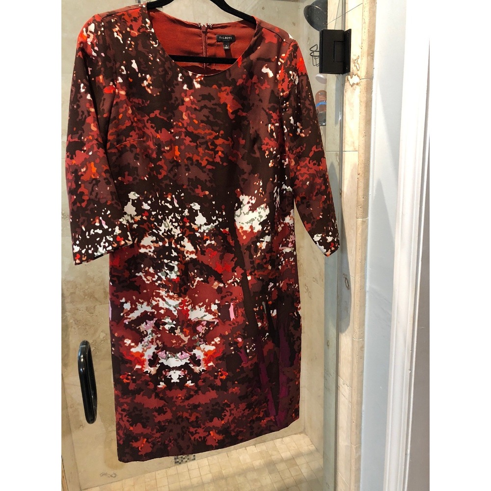 New Women's Talbots Floral 3/4 Sleeve V-neck Dress S 4 Orange Red Fall Print